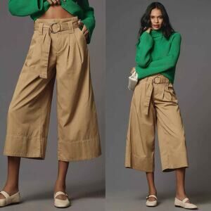 Anthropologie Maeve High Rise Belted Wide Leg Culottes Sz 6 Business Casual